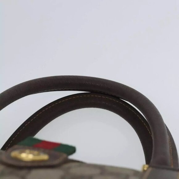 GUCCI GG Supreme Web Sherry Line Boston Bag PVC Beige Gold 40 20 007 Auth - Picture 7 of 16